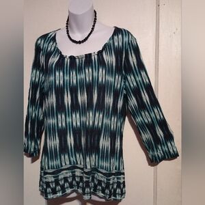 Chico's Teal and Black Patterned Blouse